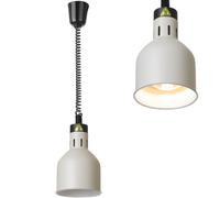 HENDI Lampe chauffante suspendue réglable en hauteur, cylindrique, lampe thermique infrarouge pour cuisine et maintien des aliments au chaud, 230V, 250W, ø175x(H)250mm, aluminium blanc