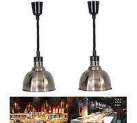 Lampe Chauffe-Plats, Lampe Chauffante Rétractable Portable pour Aliments, Accueil Cuisine/Commercial, Multifonction, Hauteur Réglable 60 cm à 180 cm, Argent, Lot de 2