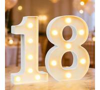 Lampe chiffre LED, chiffres lumineux 18, blanc chaud, idéale pour les décorations d'anniversaire, de fête, de mariage, de bureau, murales et de table. (18)