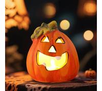 Lampe citrouille LED décorative pour Halloween, en céramique avec éléments tels que chapeaux et visages fantômes, citrouille éclairée à piles, pour décoration de fête, décoration de table, décoration
