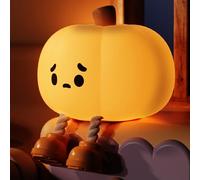 Lampe citrouille mignonne, Veilleuse de chambre d'enfant en silicone souple à contrôle tactile, Lampe de chevet rechargeable à intensité variable avec synchronisation, décoration de chambre de bébé