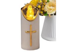 Lampe commémorative réutilisable - Pilier funéraire vacillant | Décoration funéraire avec motif croix dorée clair | émet une lueur douce qui fournit un éclairage sans flamme