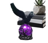 Lampe corbeau gothique en forme de corbeau | Statue d'oiseau noir en résine avec orbe violet, décoration vintage pour chambre à coucher, salon, bureau, table de chevet, étagère, décoration d'intérieur