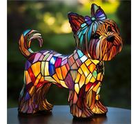 Lampe Corgi - Lampe de table à DEL en verre teinté pour table de chevet, salon, chambre à coucher, amoureux des animaux, décoration de la maison et du bureau (Yorkshire Terrier, 20 cm