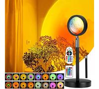 Lampe Coucher de Soleil, Sunset Lamp avec USB, Lumière Arc-en-Ciel Veilleuse LED Réglable en Hauteur 24 Couleurs 4 Modes dynamiques Deux Télécommandes Rotation 180°, Selfie/Photographie/Fête