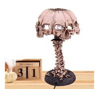 Lampe crâne d'Halloween - Lampe de table multi-têtes inspirée du squelette, décoration de table de chevet effrayante en résine, accent festif d'horreur 3D, figurine lumineuse compacte à piles