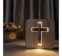 Lampe créative en bois, lampe de nuit à LED/sculpture sur bois en forme de croix en 3D, lampe d’ambiance portative USB pour table de chevet (19cm * 19cm / 7.48 '' x 7.48 '')