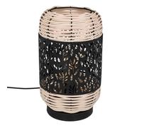 Lampe cylindre ""Cosy"" rotin métal noir H30cm - Atmosphera createur d'interieur