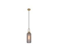 Lampe cylindrique en suspension en verre fumé mat Ø13 cm et 150 cm de cordon en tissu