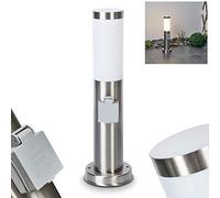 Lampe d'allée extérieure Sessa avec prise de courant, lampe de socle moderne en métal/plastique en nickel mat/blanc, lampe d'allée 45,5 cm, lampe de jardin avec E27, IP44, sans ampoules