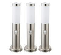Lampe d'allée LED Lampadaire Lampe de jardin en acier inoxydableLampe d'extérieur avec détecteur de mouvement, argent, 9W 810lm blanc chaud, DxH 12,7x45 cm, set de 3 pièces