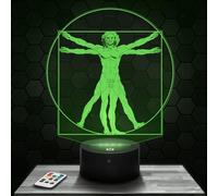 Lampe d'ambiance LED moderne Homme de Vitruve Leonard De Vinci, idée cadeau deco Renaissance. Lampe deco bureau salon Homme de Vitruve Leonard De Vinci, lumière tamisée. Idée cadeau noel