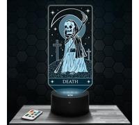 Lampe d'ambiance LED moderne La Mort Arcane Tarot, idée cadeau deco Carte Voyance Cartomancie Oracle. Lampe deco bureau salon La Mort Arcane Tarot, lumière tamisée. Idée cadeau noel original