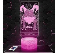Lampe d'ambiance LED moderne L'Amoureux Arcane Tarot, idée cadeau deco Carte Voyance Cartomancie Oracle. Lampe deco bureau salon L'Amoureux Arcane Tarot, lumière tamisée. Idée cadeau noel original