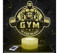 Lampe d'ambiance LED moderne Logo Gym No Pain No Gain Gym, idée cadeau deco Gym Sport Musculation Lampe deco bureau salon homme Idée cadeau noel fan de Logo Gym No Pain No Gain Musculation TOP