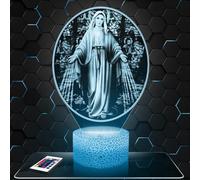 Lampe d'ambiance LED moderne Vitrail Vierge Marie Religion, idée cadeau deco Catholique Chrétien Christ. Lampe deco bureau Vierge Marie Religion, lumière tamisée. cadeau noel Chrétien TOP