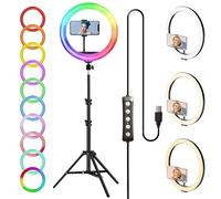 Lampe d'anneau RVB avec trépied - Support réglable de 220 cm, lumière LED USB de 26 cm avec télécommande - Maquillage, Photographie, médias sociaux