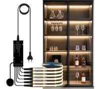 Lampe d'armoire noire bande LED COB 6 en 1 tactile variable | Installation adhésive, Découpable, pour Vitrine, Armoire à vin, Présentoir, Mur d'arrière-plan