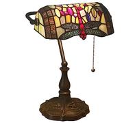 Lampe de banque verte de style Tiffany, lampe de bureau en verre teinté avec interrupteur à chaîne, lampe de lecture élégante pour maison, bureau, chambre à coucher, bureau, table de chevet
