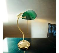 Lampe de Banquier Bureau Écran Verre Vert Laiton Premium Interrupteur à Tiré