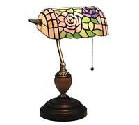 Lampe de banquier en Verre teinté de Style Tiffany, Lampes de Table à Fleurs pastorales, Lampes de Bureau Vintage pour café, Bar, Salle d'étude, Chambre à Coucher, Base en Alliage de Zinc, C