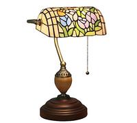 Lampe de banquier en Verre teinté de Style Tiffany, Lampes de Table à Fleurs pastorales, Lampes de Bureau Vintage pour café, Bar, Salle d'étude, Chambre à Coucher, Base en Alliage de Zinc, C