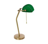 Lampe de Banquier Table E27 47 CM en Bronze Vert Verre Laiton Massif Tirette