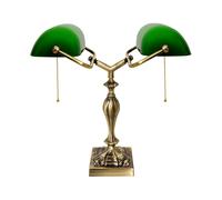 Lampe de Banquier Tischleuchte Vert H: 42,5 CM 2 Abat-Jours E27 Tirette Verre