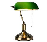 Lampe de banquier Traditionnelle Lampe de Bureau en métal Antique avec Chainette Abat-Jour en Verre Vert Lampe de Chevet pour Chambre à Coucher - Finition en Laiton Lampe de Table