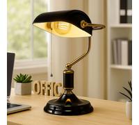 Lampe de banquier lampe de table lampe de lecture anthracite or lampe de bureau lampe de salon, métal, 1x E27, LxlxH 26,5x18x 34 cm