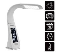 Monzana® Lampe blanche de Bureau LED Multifonction date heure température et réveil Lampe de chevet ou de lecture design à 3 niveaux de luminosité Flexible et inclinable