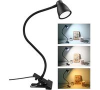 Lampe de bureau à pince 14 LED, 3 couleurs, 5 niveaux de luminosité réglables, lampe de chevet USB à pince, protection des yeux, lampe de lecture flexible à 360° pour étudier et travailler [Énergie