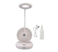 Lampe de Bureau avec Ventilateur et Humidificateur, Blanc 100ml - Réglage Angle et Luminosité, 3 Vitesses Vent, Pour Bureau, Étude et Dortoir