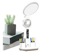 Lampe de bureau avec ventilateur, lampe de table pour bureau, Porte-stylo Lampe de bureau rechargeable USB avec batterie 2000 mAh, Compteur de température avec ventilateur, 3 modes d'éclairage, suppor