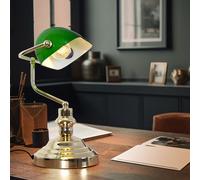 Lampe De Bureau Banker Dimmable En Verre Vert En Laiton LED 36 Cm