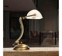 Lampe De Bureau Banker E27 Antik Bronze Verre Laiton Avec Tirage