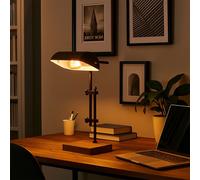 Lampe De Bureau Banker Réglable En Hauteur Noire Lampe D'Appoint E27 Bois