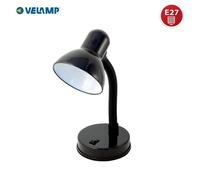 VELAMP TL1201-N - Lampe de Chevet, Lampe de Bureau Compacte à Bras Orientable, Ampoule E27 et LED 40W non Incluse, Lampe de Table de Nuit, Lecture, Chambre Enfant en Métal, Câble et Interrupteur, Noir