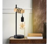 Lampe de bureau en bois et métal noir, lampe de table pendante ajustable, style rétro-industriel, avec interrupteur sur le câble, Lampe de chevet Lampe de Lecture pour Salle d'étude chambre salon