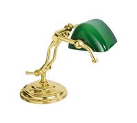 Lampe De Bureau En Laiton Poli Verte E14 H: 23 Cm Massif Style Jugendstil
