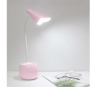 LAMPE DE BUREAU EN LED RECHARGEABLE, PORTE STYLO ET SUPPORT TELEPHONE, BOUTON CONTROLE TACTILE AVEC 3 MODES, LAMPE FLEXIBLE 360° (ROSE)