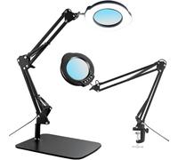 Lampe de bureau en loupe x15 avec pince et base, 5 modes de couleur, 10 niveaux de luminosité réglables, loupe de lecture x15, loupe de lecture de 10,7 cm pour personnes âgées, lecture, journaux,