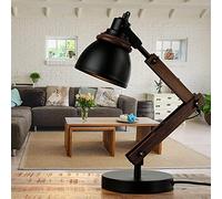 Licht-Erlebnisse Lampe de bureau en métal et bois noir naturel pour salon bureau H:52 cm E14, rétro, confortable, lampe de bureau réglable pour l'intérieur NOAH