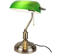 FISHTEC - Lampe de Banquier Verte Vintage - Abat-Jour Opaline Inclinable - Allumage Chaînette - Pied Laiton Doré