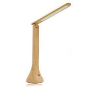 Fishtec Lampe de bureau LED Wood Touch – aspect bois, tactile, 3 niveaux, inclinable, USB ou piles