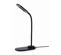 Lampe de bureau Gembird avec chargeur sans fil, couleur noire, froid, chaud, température naturelle 2893-7072 K, pour téléphone ou tablette avec chargeur sans fil Qi intégré.