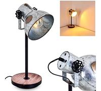 Lampe de bureau Hora en métal noir, gris effet rouille et aspect bois, lampe de table rétro-industriel avec interrupteur sur le câble, idéal dans un salon vintage, pour 1 ampoule E27 max. 40 Watt