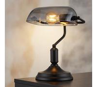 Lampe de bureau LED Lampe de bureau banquier noir verre fumé lampe de lecture, métal, 7W 806Lm blanc chaud, LxH 25x32 cm
