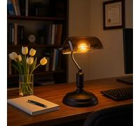 Lampe De Bureau Vintage En Verre Fumé Noir L 25 Cm