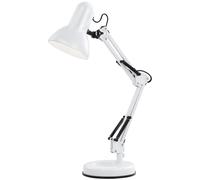 Lampe de bureau lampe de lecture lampe de table lampe de chevet orientable blanc, bras et spot mobiles, métal, 1x E27, LxH 40 x 60 cm